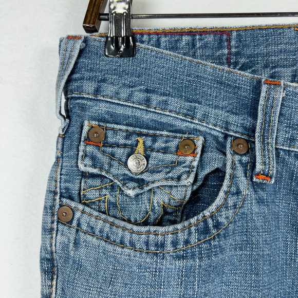 True Religion Straight Jeans World Tour Nathan Blue Flap Pocket Men's Size 30x34 - Picture 3 of 9